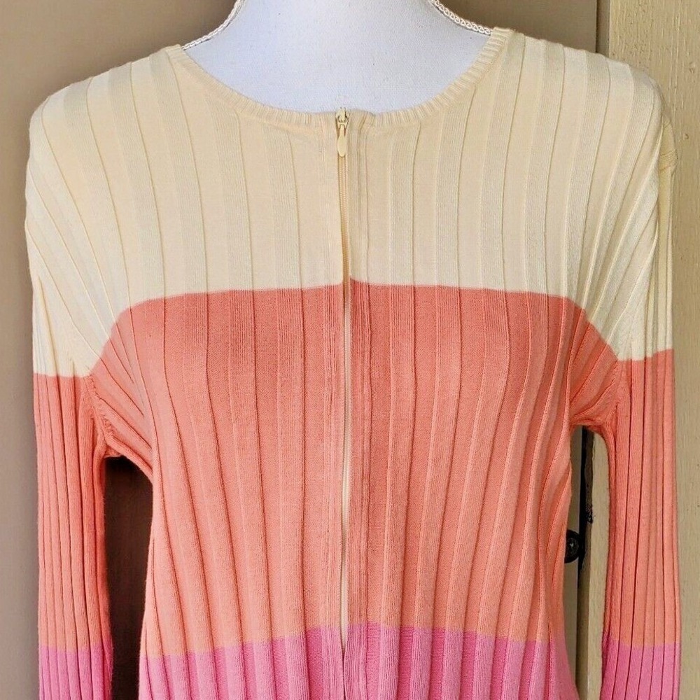 Talbots Cardigan Sweater Womens‎ Large Pink Orange Colorblock Ribbed Zip Up